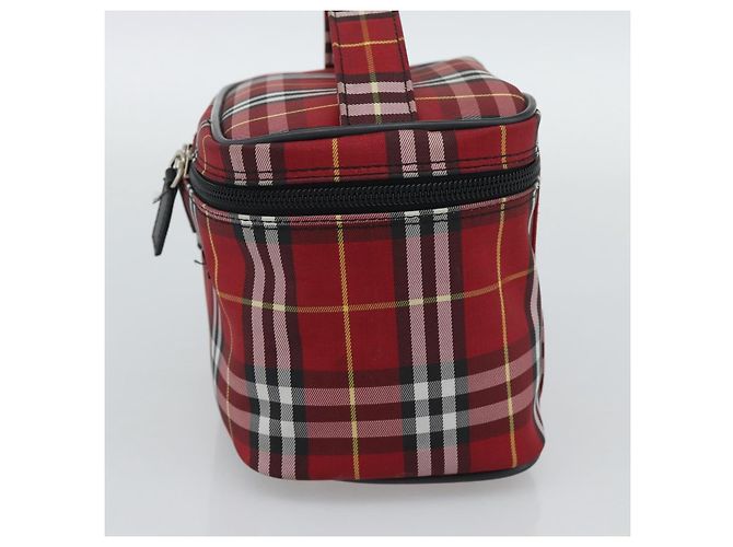 Beauty Case Burberrys Nova Check in Tela Rosso Argento Auth mr2736 - vista 4