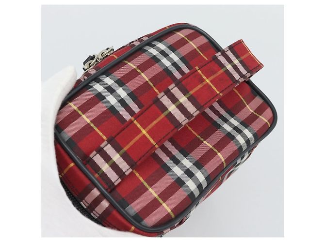 Beauty Case Burberrys Nova Check in Tela Rosso Argento Auth mr2736 - vista 6
