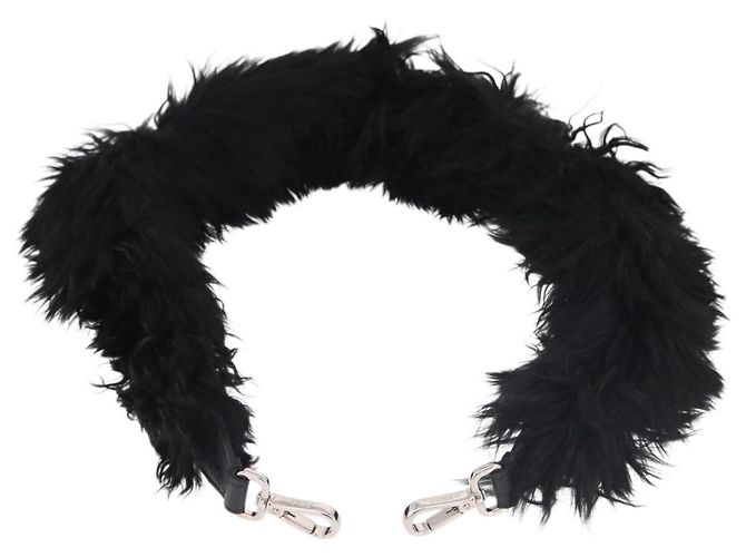 Tracolla FENDI Pelliccia 35" Black Silver Auth 190497A Nero Argento - vista 2