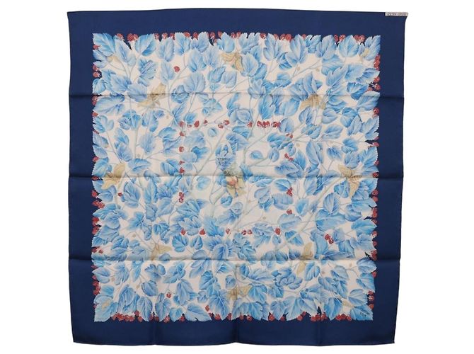 Hermès HERMES Carre 90 Sciarpa L'ARBRE de SOIE Seta Blu Autentica 189417M - vista 16