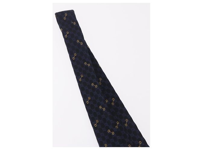 Cravatta GUCCI Horsebit in jacquard di seta blu Auth BA14067M - vista 10