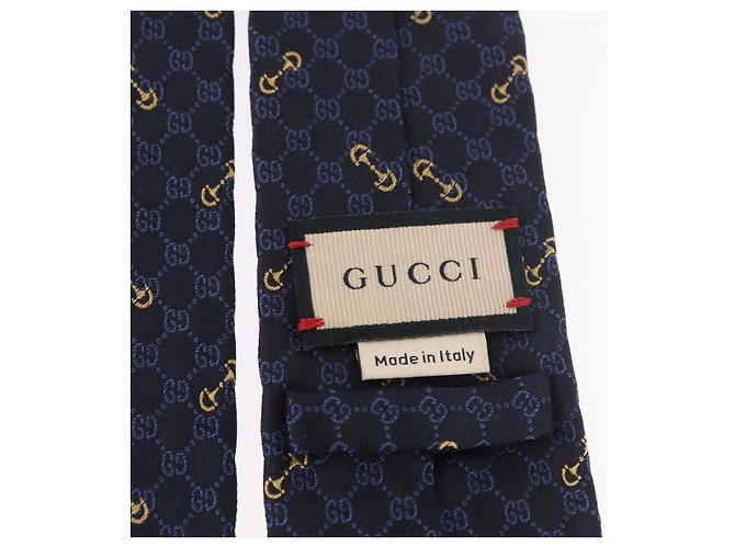 Cravatta GUCCI Horsebit in jacquard di seta blu Auth BA14067M - vista 11