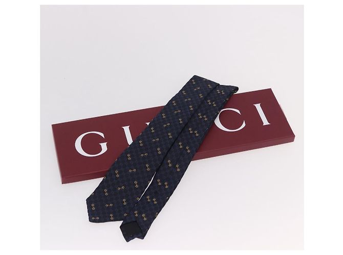 Cravatta GUCCI Horsebit in jacquard di seta blu Auth BA14067M - vista 12