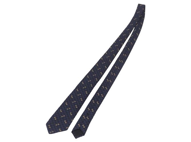 Cravatta GUCCI Horsebit in jacquard di seta blu Auth BA14067M - vista 13