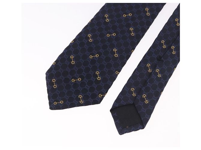 Cravatta GUCCI Horsebit in jacquard di seta blu Auth BA14067M - vista 2