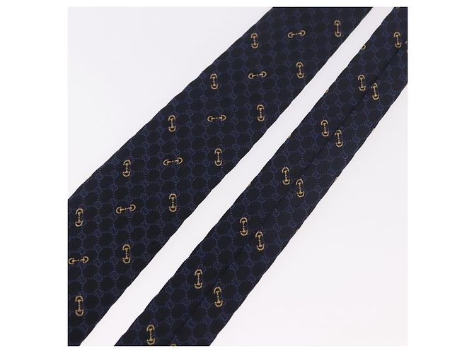 Cravatta GUCCI Horsebit in jacquard di seta blu Auth BA14067M - vista 3