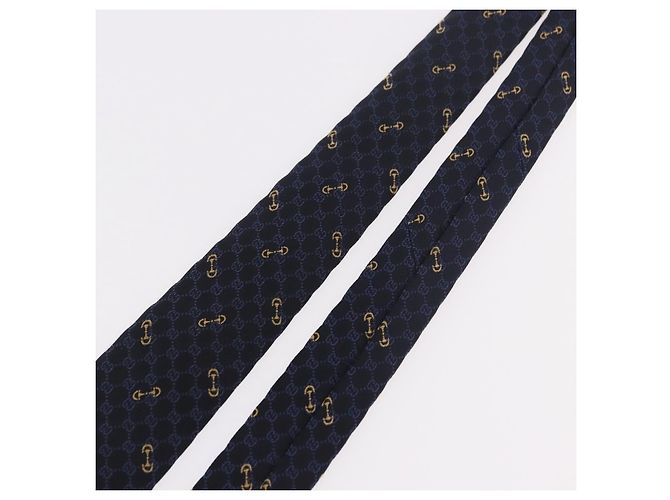 Cravatta GUCCI Horsebit in jacquard di seta blu Auth BA14067M - vista 4