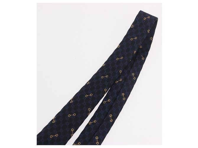 Cravatta GUCCI Horsebit in jacquard di seta blu Auth BA14067M - vista 5