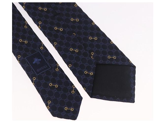 Cravatta GUCCI Horsebit in jacquard di seta blu Auth BA14067M - vista 7