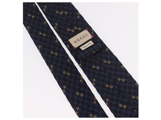 Cravatta GUCCI Horsebit in jacquard di seta blu Auth BA14067M - vista 8