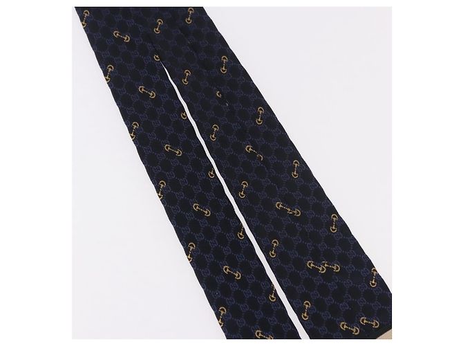 Cravatta GUCCI Horsebit in jacquard di seta blu Auth BA14067M - vista 9