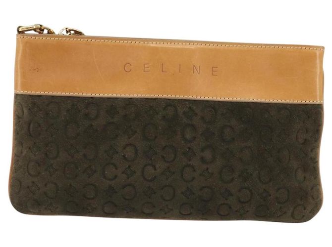 Céline Clutch con catena CELINE C Macadam in scamosciato marrone e oro Auth ka5100A D'oro - vista 13