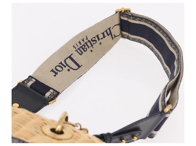 Christian Dior Oblique Jacquard Lady Dior Medium Rattan Navy Auth BA14029SAM Beige Blu navy - vista 15