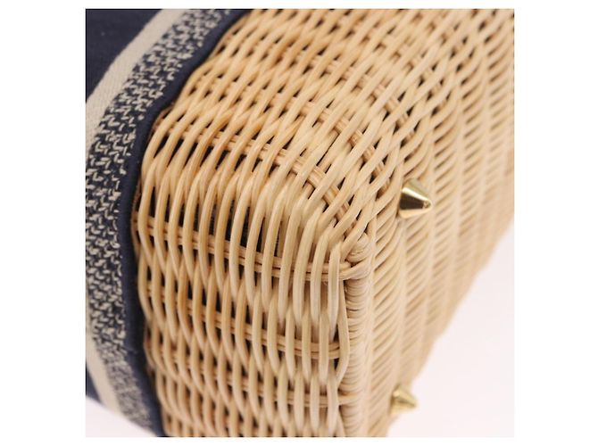 Christian Dior Oblique Jacquard Lady Dior Medium Rattan Navy Auth BA14029SAM Beige Blu navy - vista 17