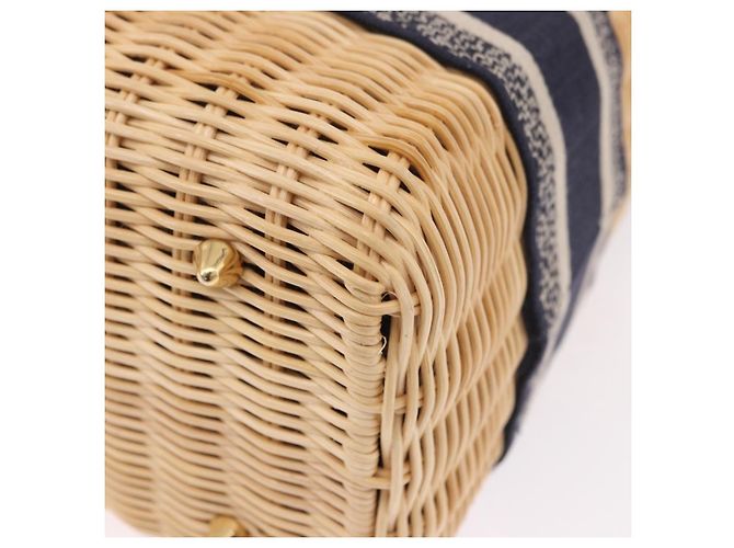 Christian Dior Oblique Jacquard Lady Dior Medium Rattan Navy Auth BA14029SAM Beige Blu navy - vista 18