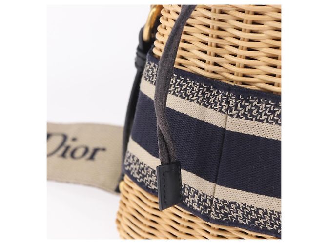 Christian Dior Oblique Jacquard Lady Dior Medium Rattan Navy Auth BA14029SAM Beige Blu navy - vista 19