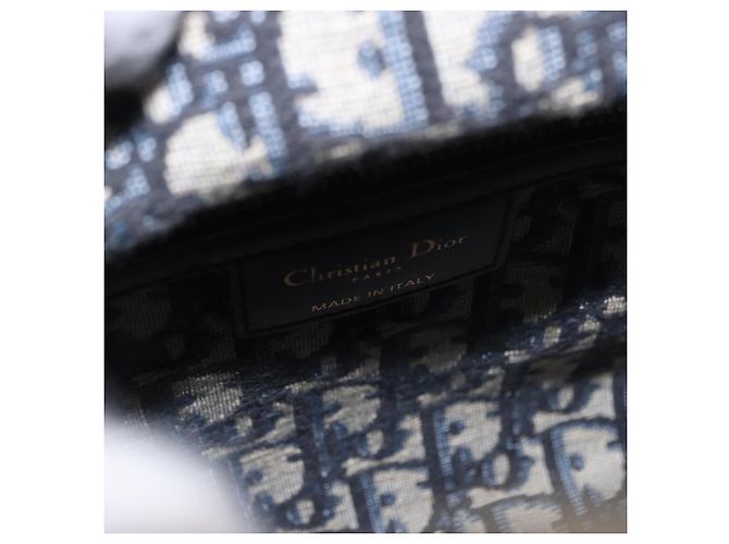 Christian Dior Oblique Jacquard Lady Dior Medium Rattan Navy Auth BA14029SAM Beige Blu navy - vista 21