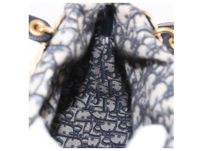 Christian Dior Oblique Jacquard Lady Dior Medium Rattan Navy Auth BA14029SAM Beige Blu navy - vista 22
