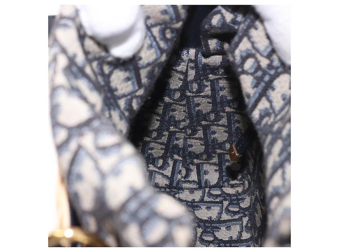 Christian Dior Oblique Jacquard Lady Dior Medium Rattan Navy Auth BA14029SAM Beige Blu navy - vista 23