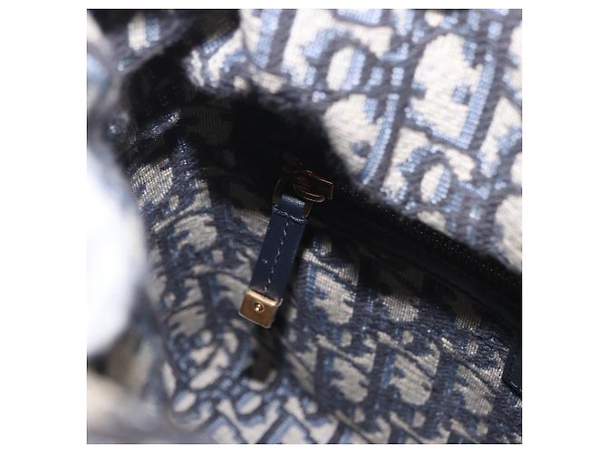 Christian Dior Oblique Jacquard Lady Dior Medium Rattan Navy Auth BA14029SAM Beige Blu navy - vista 24