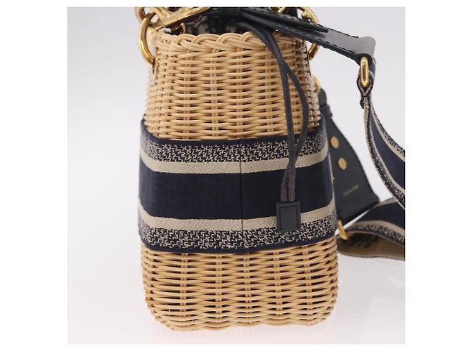 Christian Dior Oblique Jacquard Lady Dior Medium Rattan Navy Auth BA14029SAM Beige Blu navy - vista 4