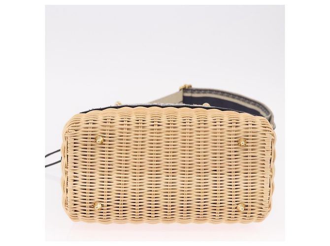 Christian Dior Oblique Jacquard Lady Dior Medium Rattan Navy Auth BA14029SAM Beige Blu navy - vista 5