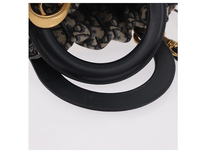 Christian Dior Oblique Jacquard Lady Dior Medium Rattan Navy Auth BA14029SAM Beige Blu navy - vista 7