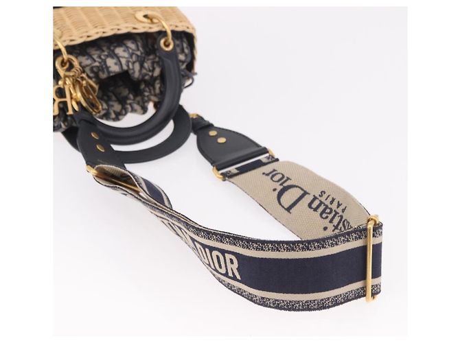 Christian Dior Oblique Jacquard Lady Dior Medium Rattan Navy Auth BA14029SAM Beige Blu navy - vista 8