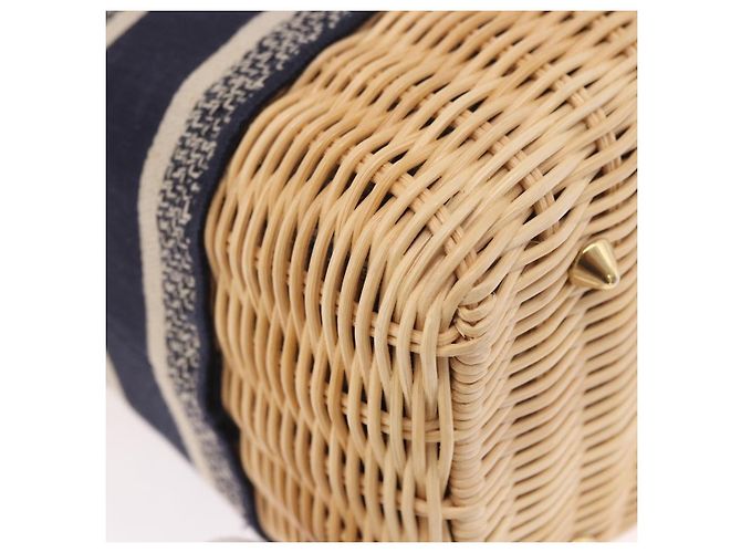 Christian Dior Oblique Jacquard Lady Dior Medium Rattan Navy Auth BA14029SAM Beige Blu navy - vista 9