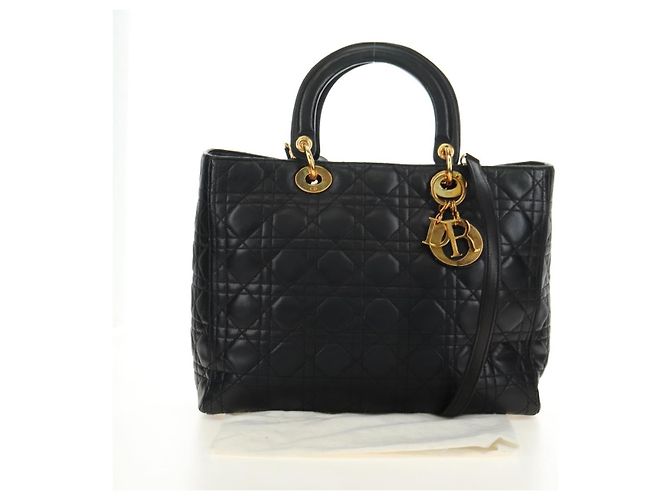 Borsa Christian Dior Canage in pelle di agnello nera e oro Auth 180510SAM Nero D'oro - vista 12