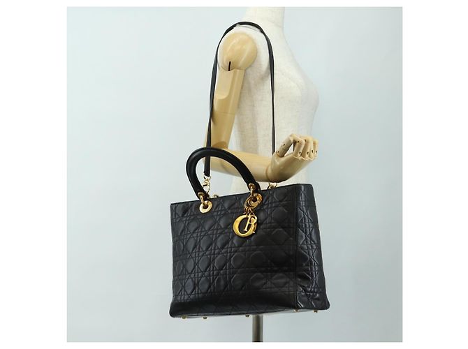 Borsa Christian Dior Canage in pelle di agnello nera e oro Auth 180510SAM Nero D'oro - vista 26
