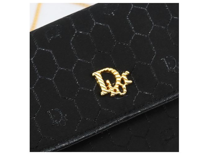 Borsa a tracolla con catena Christian Dior Honeycomb Canvas Black Gold Auth ep12064 Nero D'oro - vista 14