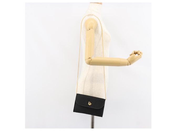 Borsa a tracolla con catena Christian Dior Honeycomb Canvas Black Gold Auth ep12064 Nero D'oro - vista 20