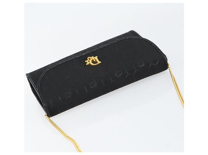 Borsa a tracolla con catena Christian Dior Honeycomb Canvas Black Gold Auth ep12064 Nero D'oro - vista 6