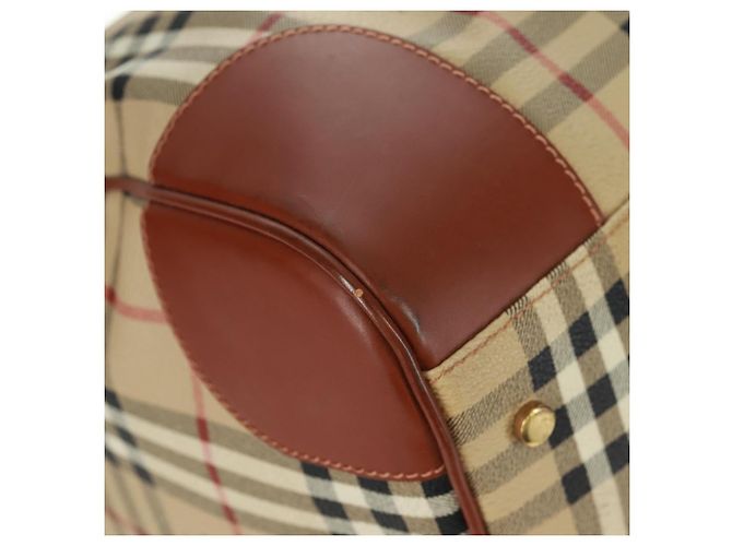Borsa Boston BURBERRY Nova Check in PVC e pelle 2way Beige Oro Auth 168710V D'oro - vista 12