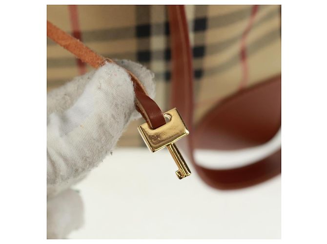 Borsa Boston BURBERRY Nova Check in PVC e pelle 2way Beige Oro Auth 168710V D'oro - vista 16