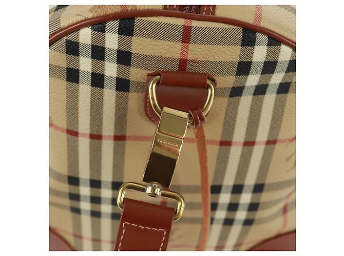 Borsa Boston BURBERRY Nova Check in PVC e pelle 2way Beige Oro Auth 168710V D'oro - vista 17