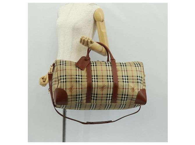Borsa Boston BURBERRY Nova Check in PVC e pelle 2way Beige Oro Auth 168710V D'oro - vista 26