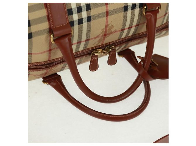Borsa Boston BURBERRY Nova Check in PVC e pelle 2way Beige Oro Auth 168710V D'oro - vista 6