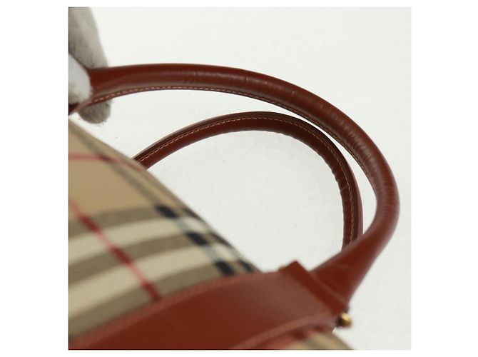 Borsa Boston BURBERRY Nova Check in PVC e pelle 2way Beige Oro Auth 168710V D'oro - vista 7