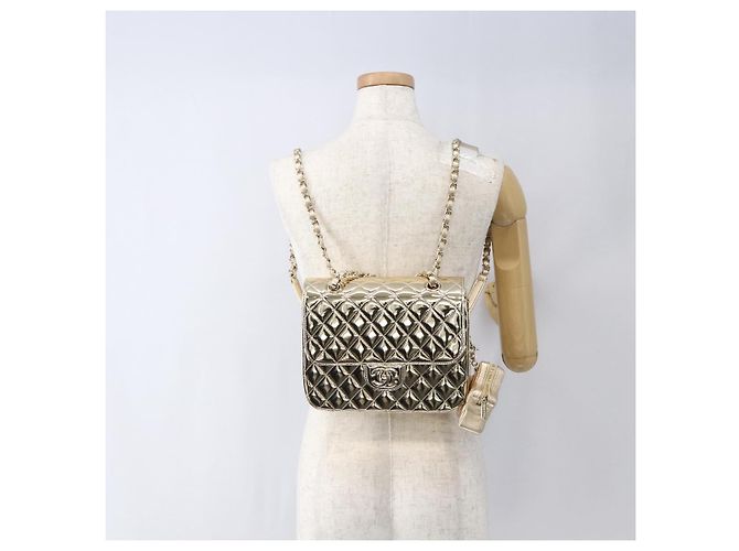 CHANEL Matelasse Rucksack Lackleder Gold CC Auth 169659SM Golden - Ansicht 31