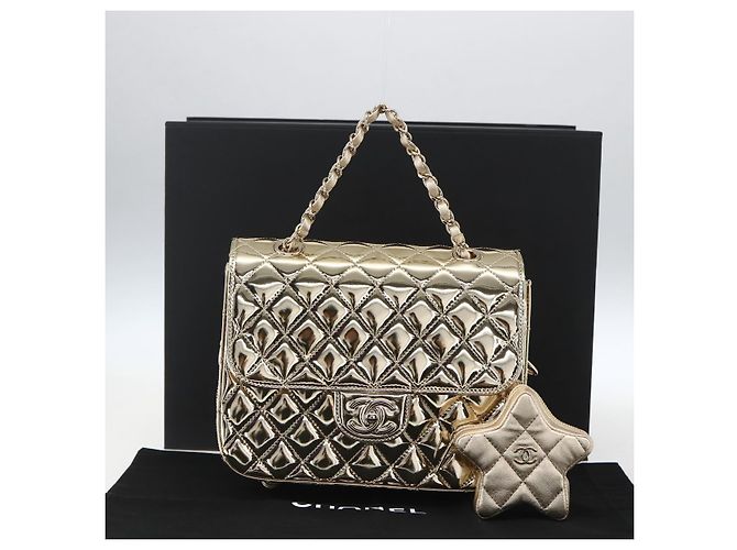 CHANEL Matelasse Rucksack Lackleder Gold CC Auth 169659SM Golden - Ansicht 32