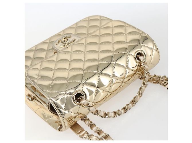 CHANEL Matelasse Rucksack Lackleder Gold CC Auth 169659SM Golden - Ansicht 6