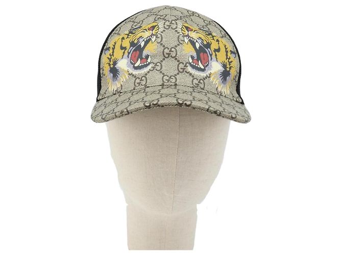 Cappellino GUCCI GG Supreme Web Sherry Line Cap PVC L Beige Red Green 426887 Auth 171533 - vista 2