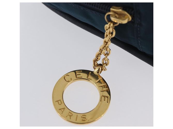 Céline Borsa a mano CELINE Circle Nylon Navy Gold Auth BSZ650 D'oro Blu navy - vista 14