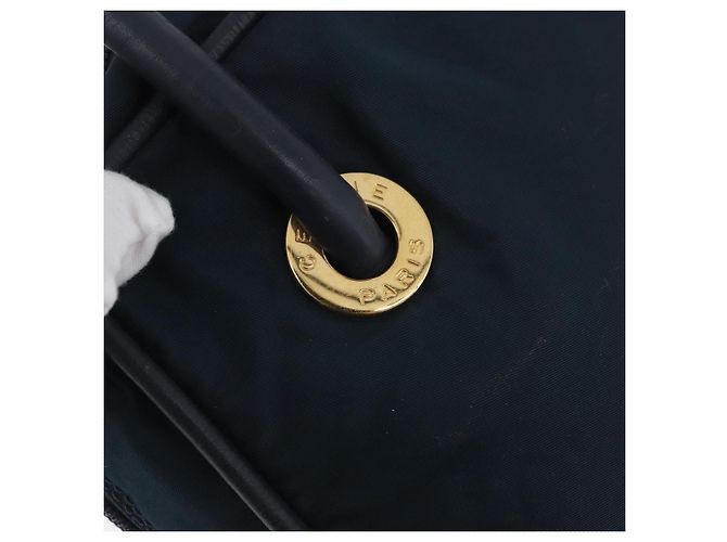 Céline Borsa a mano CELINE Circle Nylon Navy Gold Auth BSZ650 D'oro Blu navy - vista 15