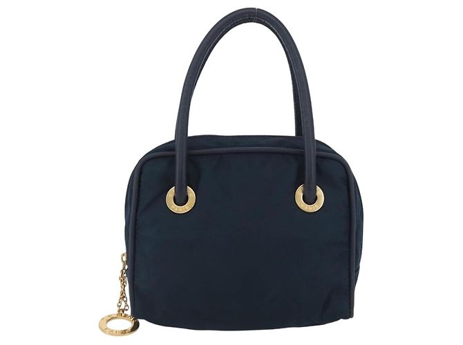 Céline Borsa a mano CELINE Circle Nylon Navy Gold Auth BSZ650 D'oro Blu navy - vista 2