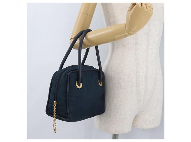 Céline Borsa a mano CELINE Circle Nylon Navy Gold Auth BSZ650 D'oro Blu navy - vista 23