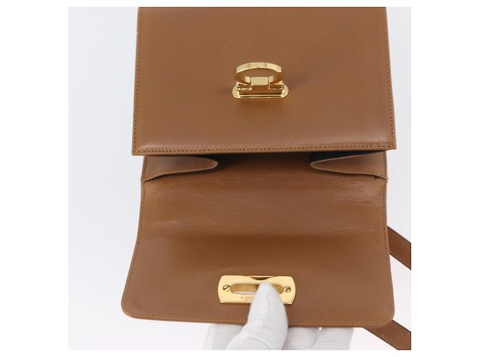 Borsa a Spalla Salvatore Ferragamo Gancini in Pelle Beige Oro Auth BSZ647 - vista 16