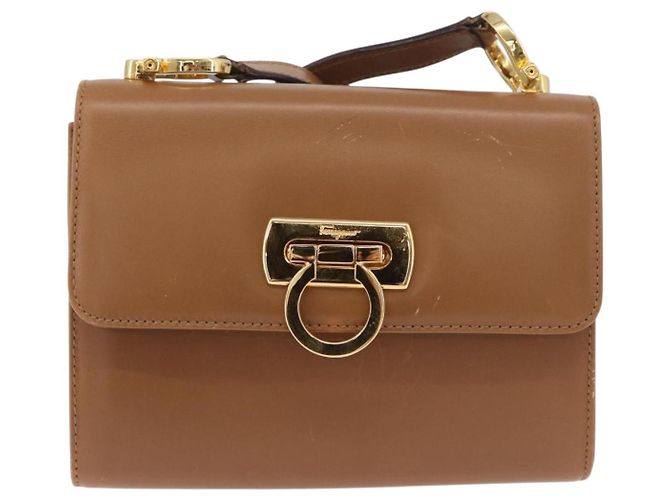 Borsa a Spalla Salvatore Ferragamo Gancini in Pelle Beige Oro Auth BSZ647 - vista 2